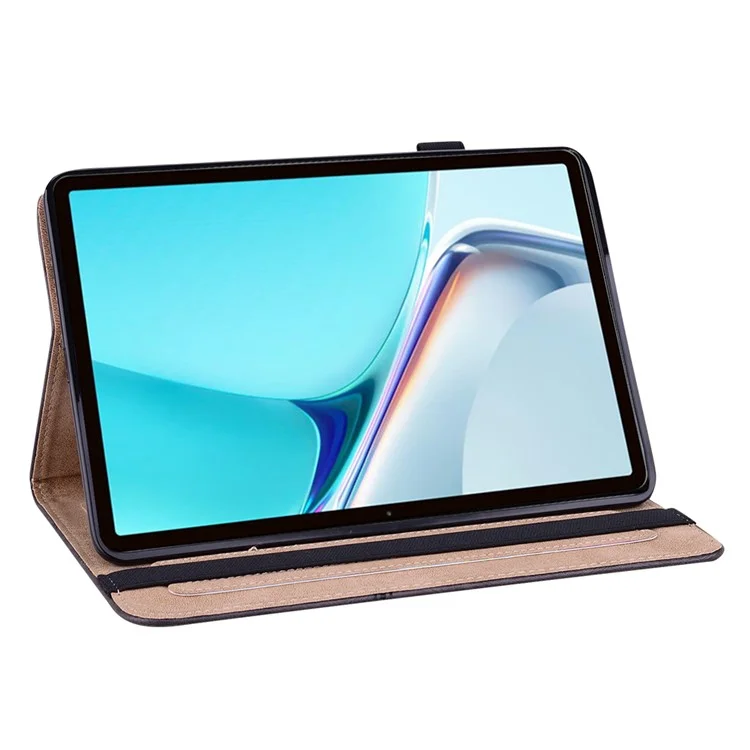 Copertina in Pelle Per Pennellata a Penna Elastica a Colore Solido Con Slot Per Carte Per Stand Per Huawei Matepad 11 (2021) - Nero