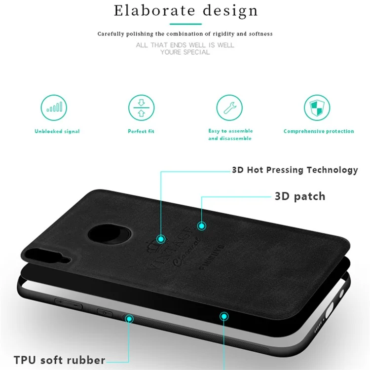 Pinwuyo Ehrenvolle Serie Slim Anti-Drop-Schutz-Leder-beschichteter PC + TPU-Combo-Hülle Für Huawei P20 Lite (2018) / Nova 3E (China) - Rot
