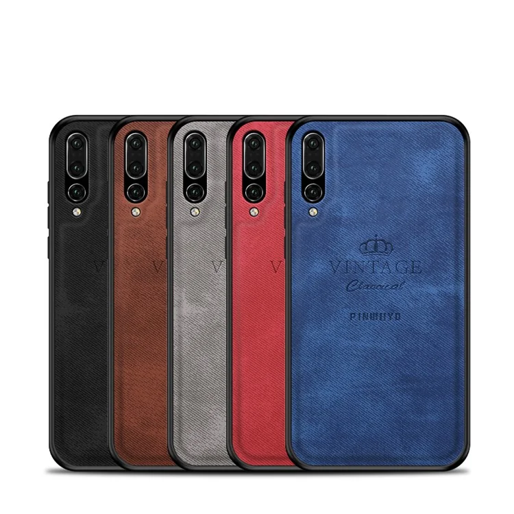 PINWUYO Heavy Duty TPU Edges Hard PC Back mit PU Leder Robust Stoßfestes Handy Hülle für Huawei P20 Pro - Schwarz