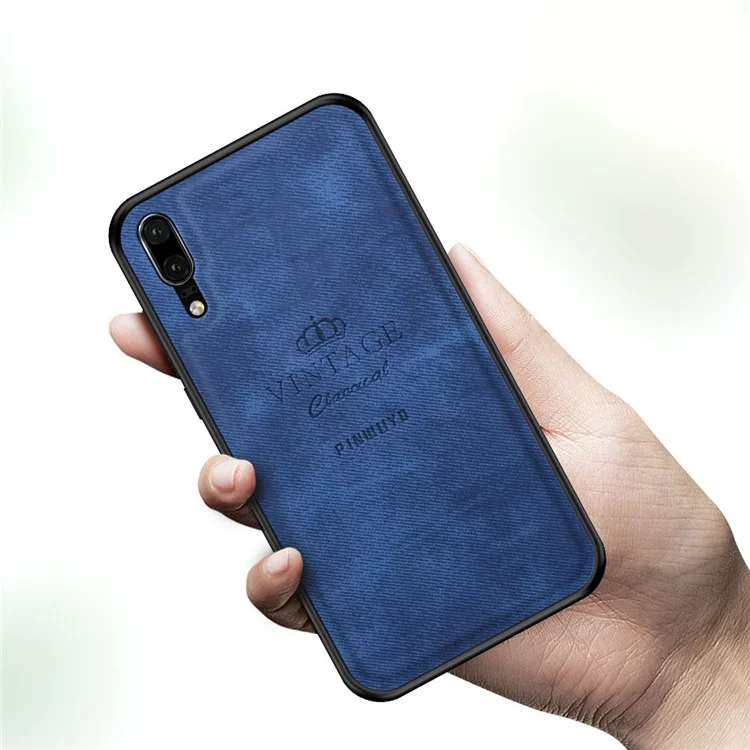 PINWUYO Shockproof PC + TPU Hybrid Protective Cover with Unique PU Texture Phone Case for Huawei P20 - Blue