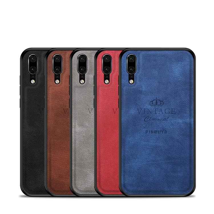 Pinwuyo Shock -resean PC + TPU Гибридная Защитная Крышка с Уникальным Корпусом PU Texture Phone Для Huawei P20 - Синий