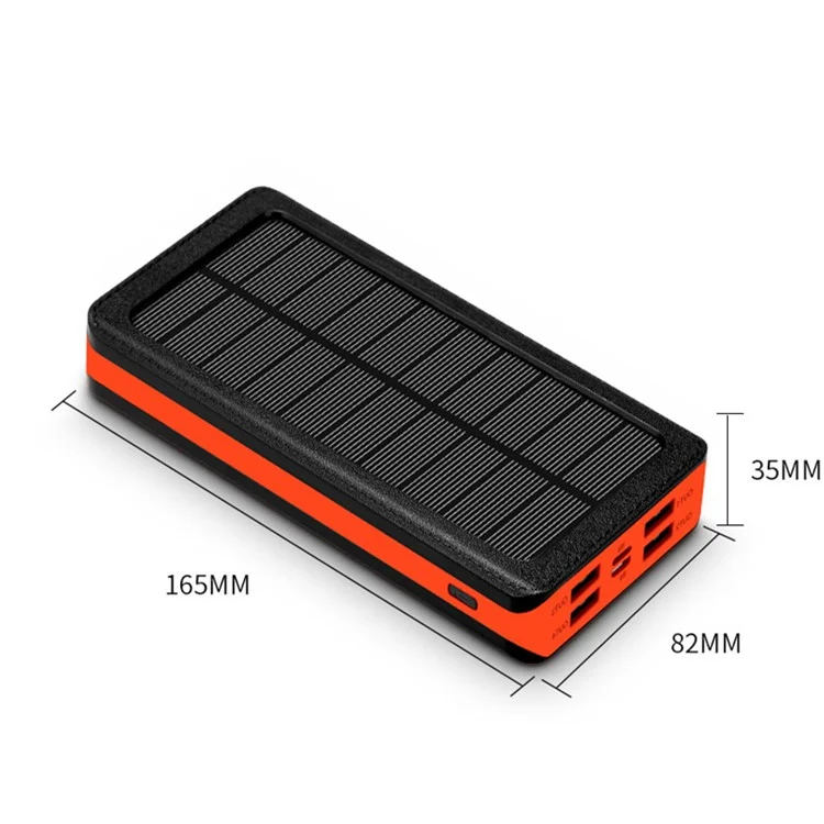 PSOOO PS-900 30000mAh Solar Power Bank Emergency Portable Charger External Battery Pack with 4 Output and Dual Input 32 LEDs Flashlight - Black / Orange