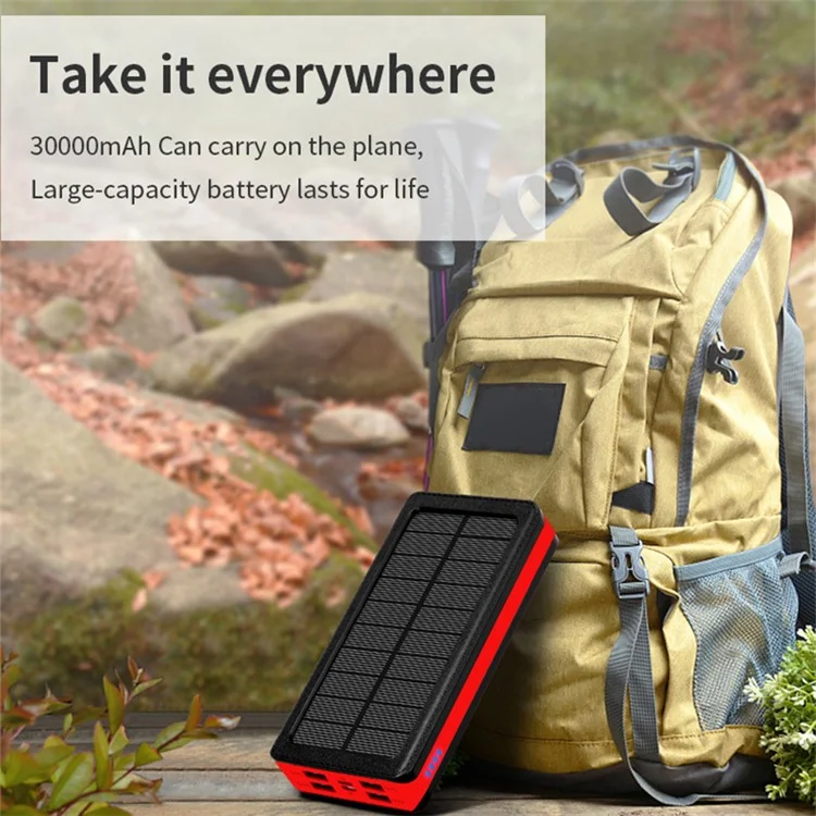 PSOOO PS-900 30000mah Portable Solar Power Зарядное Устройство с 4 Выводом и 2 Входом 32leds Аварийное Банк Питания - Черный Красный