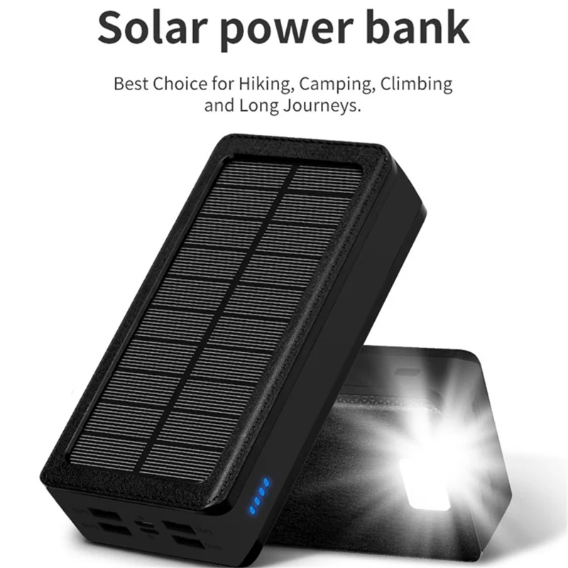 PSOOO PS-400 30000mAh Power Bank Portable Phone Solar Charger with LED Camping Light (4 Output + 2 Input) - Black