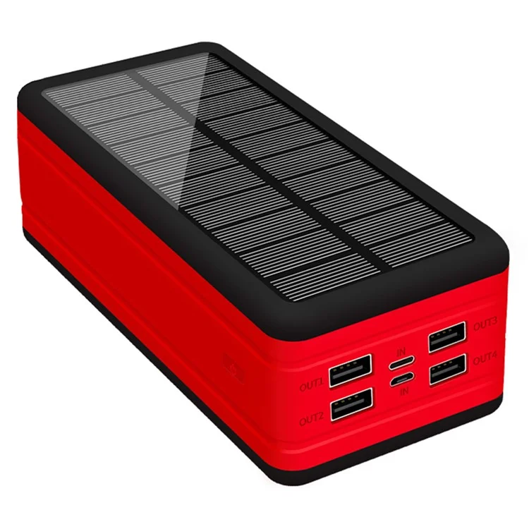 PSOOO PS-400 50000mAh Solar Power Bank Com 4 Portas de Saída e Luz de Acampamento de LED - Preto / Vermelho