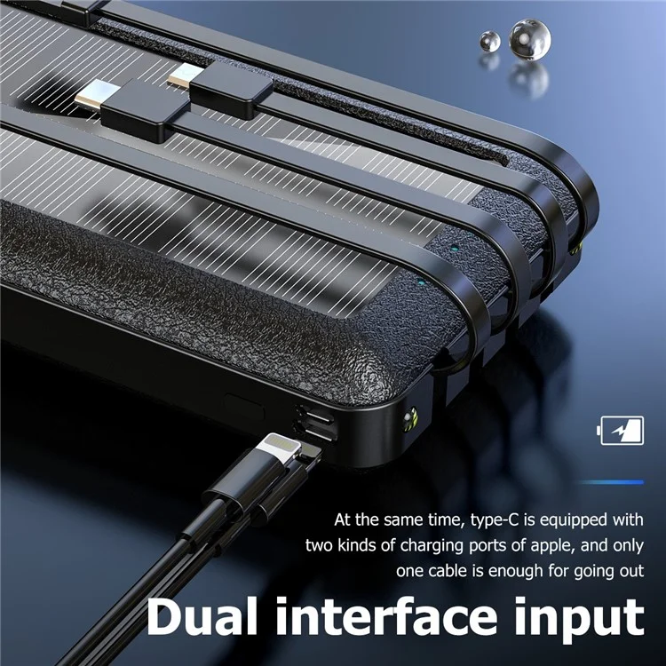PSOOO PS-159 Chargeur solaire portable Power Bank 30000 mAh avec câble intégré Micro/Type-C/Lightning et support pour téléphone
