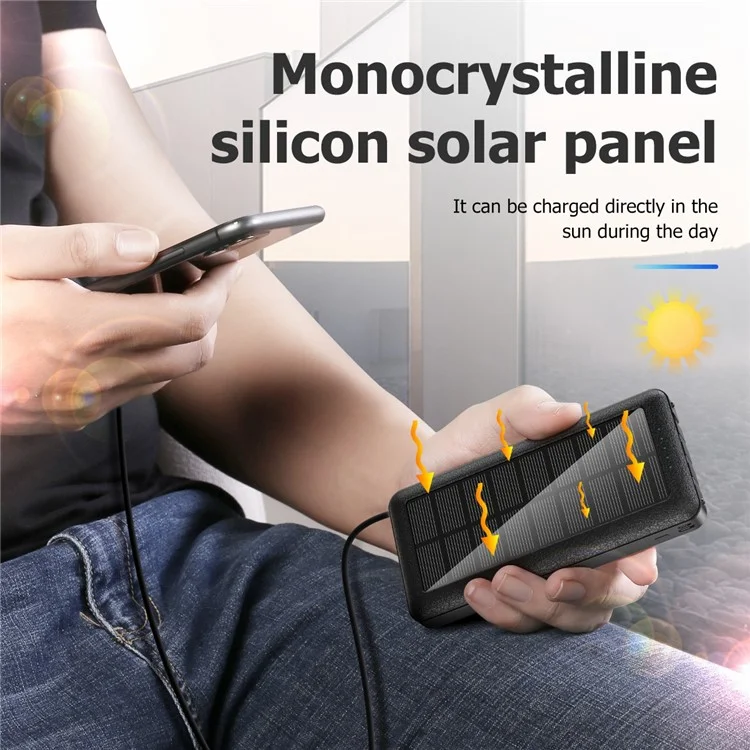 PSOOO PS-159 Chargeur solaire portable Power Bank 30000 mAh avec câble intégré Micro/Type-C/Lightning et support pour téléphone