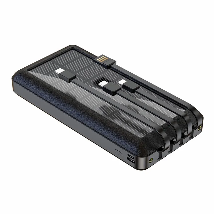 PSOOO PS-159 Chargeur solaire portable Power Bank 30000 mAh avec câble intégré Micro/Type-C/Lightning et support pour téléphone