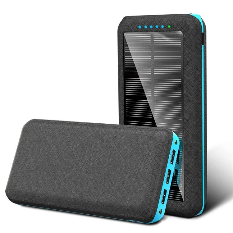 PSOOO PS-157 30000mAh Solar Power Bank with LED Flashlight Phone Charger Support Wireless Charging - Black / Blue