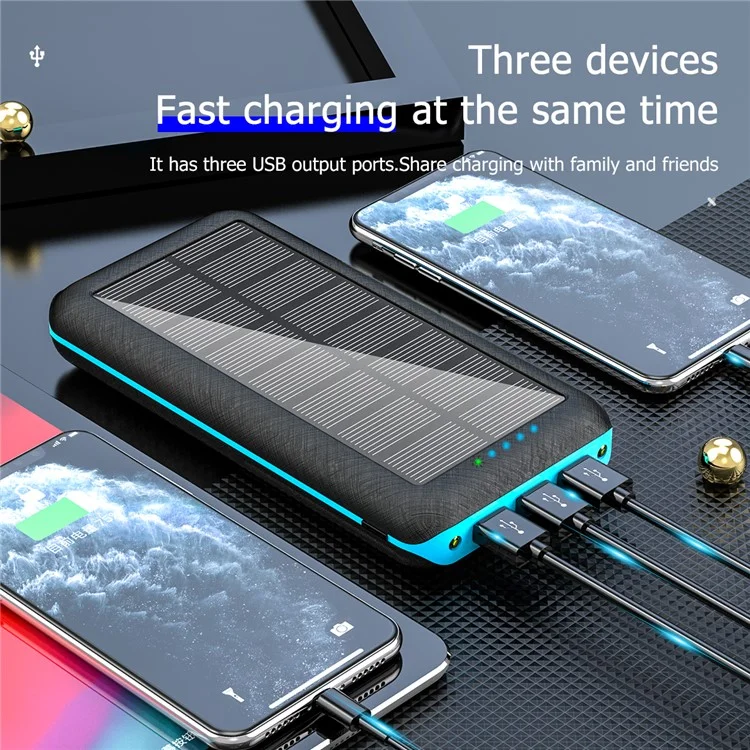 PSOOO PS-157 30000mAh Solar Power Bank with LED Flashlight Phone Charger Support Wireless Charging - Black / Blue