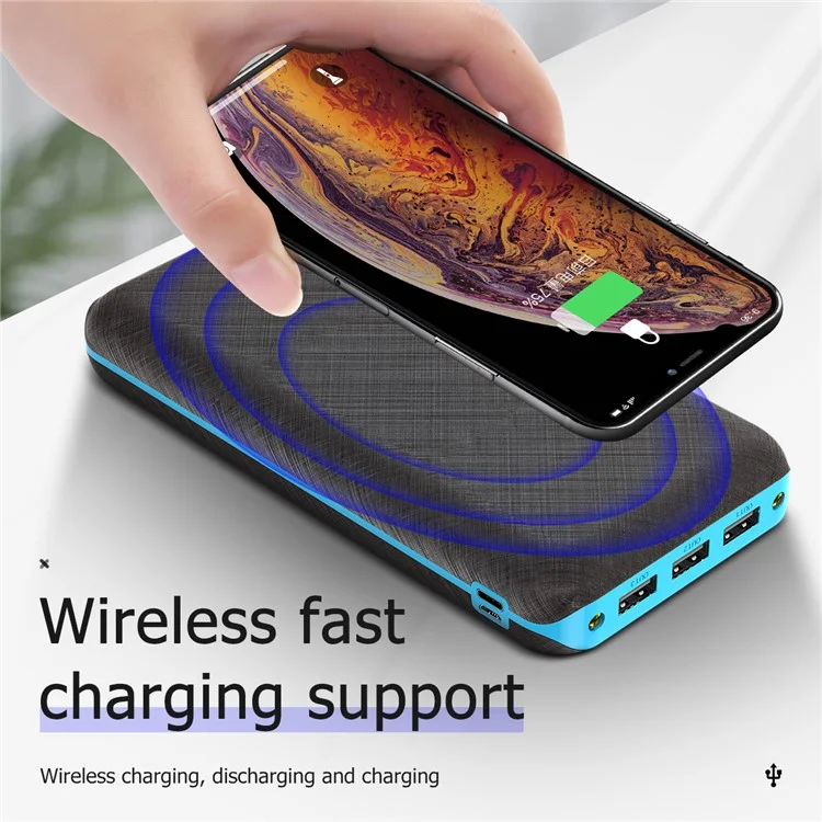 PSOOO PS-157 30000mAh Solar Power Bank with LED Flashlight Phone Charger Support Wireless Charging - Black / Blue