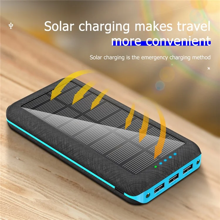 PSOOO PS-157 30000mAh Solar Power Bank with LED Flashlight Phone Charger Support Wireless Charging - Black / Blue