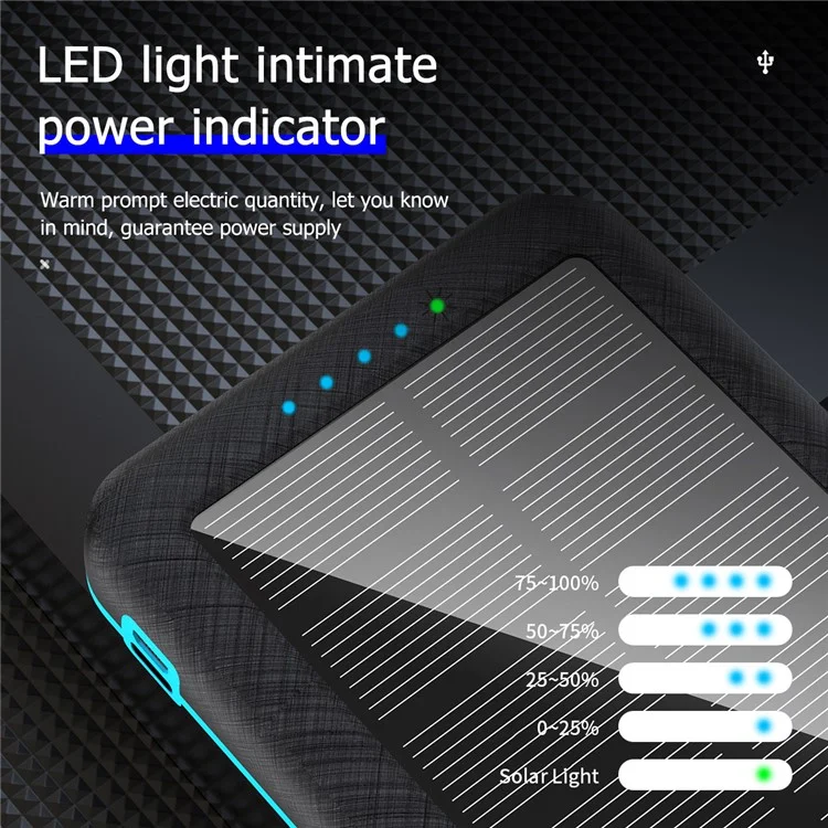 PSOOO PS-157 30000mAh Solar Power Bank with LED Flashlight Phone Charger Support Wireless Charging - Black / Blue