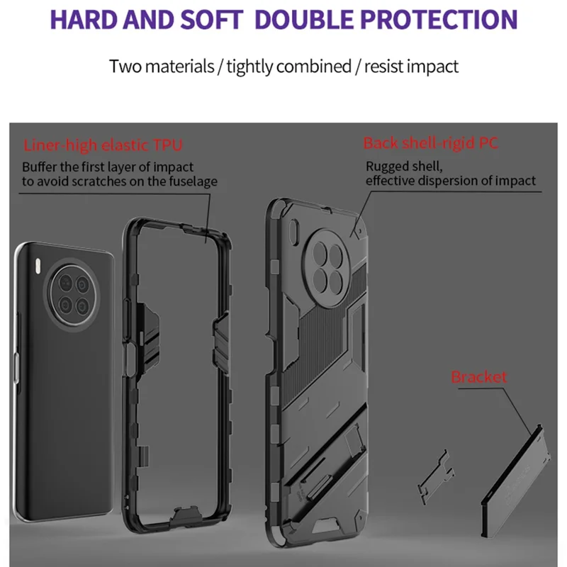 Armor Shockproof Hard PC + TPU Bumper Hybrid Protective Cover with Kickstand for Huawei nova 8i (Global Version)/Honor 50 Lite - Red