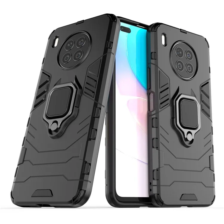 Ring Kickstand Hard PC Soft TPU Shockproof Protective Case for Huawei nova 8i (Global Version)/Honor 50 Lite - Black