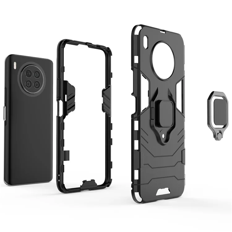 Ring Kickstand Hard PC Soft TPU Tpu Shock -protective Protective Para Huawei Nova 8i (versión Global)/honor 50 Lite - Negro