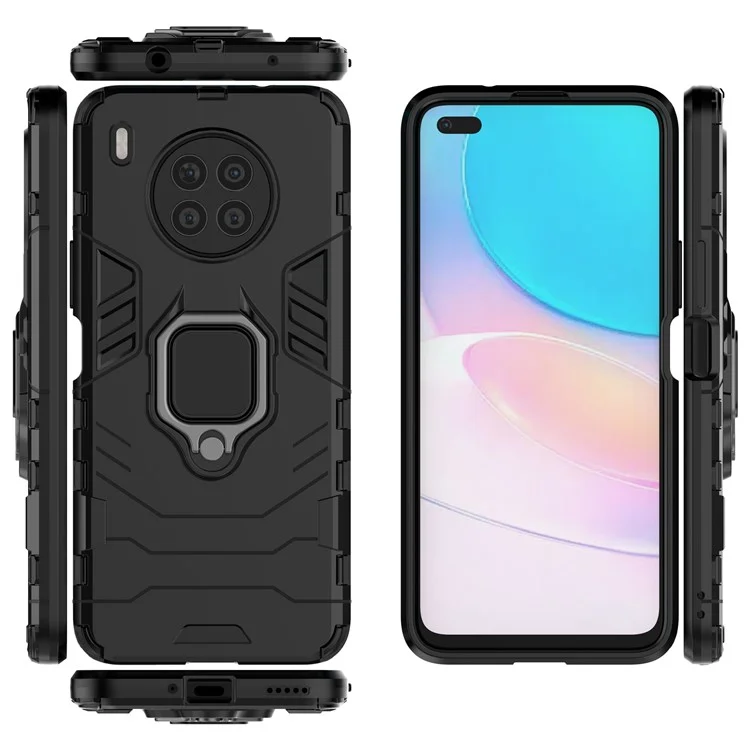 Ring Kickstand Hard PC Soft TPU Shock Protective Case Per Huawei Nova 8i (versione Globale)/honor 50 Lite - Nero