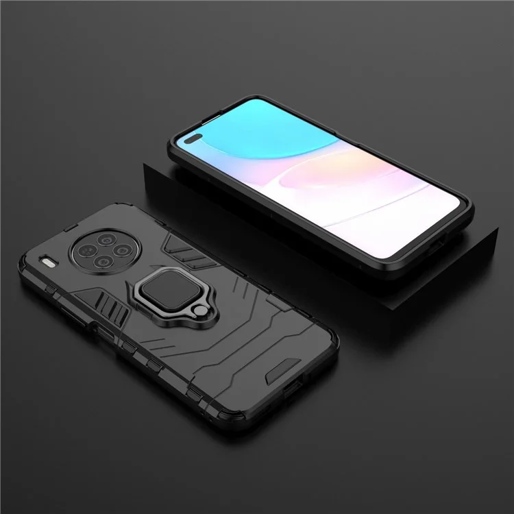 Кольцевая подставка-подставка Жесткий ПК Мягкий TPU Ударопрочный защитный чехол для Huawei nova 8i (глобальная версия) / Honor 50 Lite - черный
