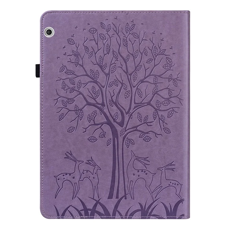 Tree and Deer Pattern Imprinted PU Leather Tablet Stand Cover Case with Card Slots for Huawei MediaPad T3 10 - Purple