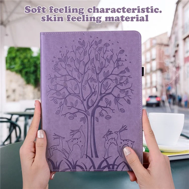 Tree and Deer Pattern Imprinted PU Leather Tablet Stand Cover Case with Card Slots for Huawei MediaPad T3 10 - Purple