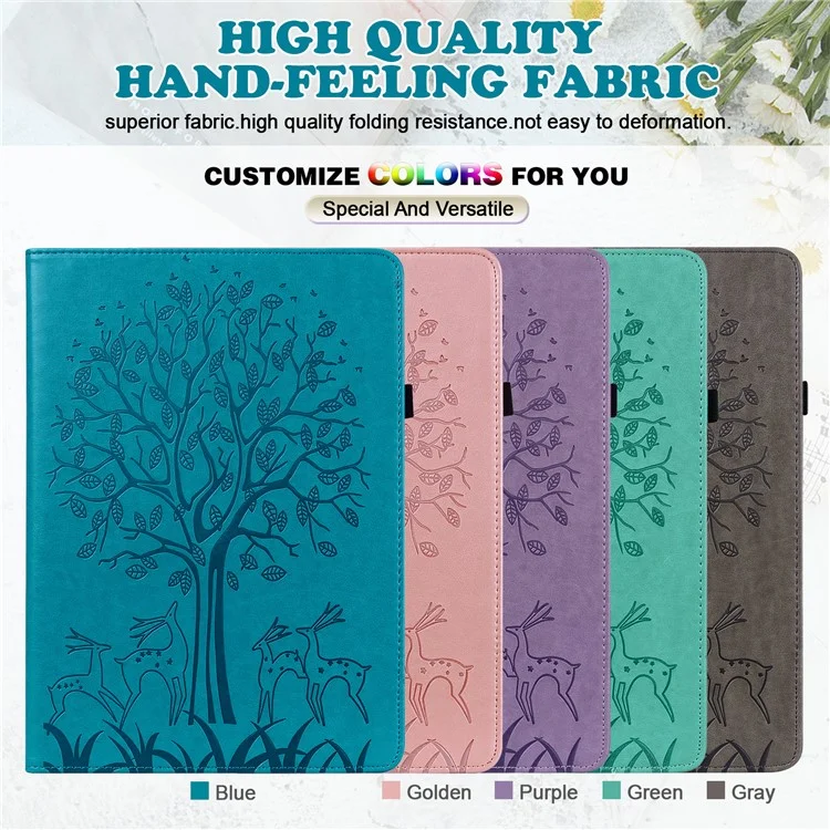 Imprinted Tree and Deer Stand Design Leather Case Shell with Card Slots for Huawei MatePad Pro 10.8 (2021) - Blue