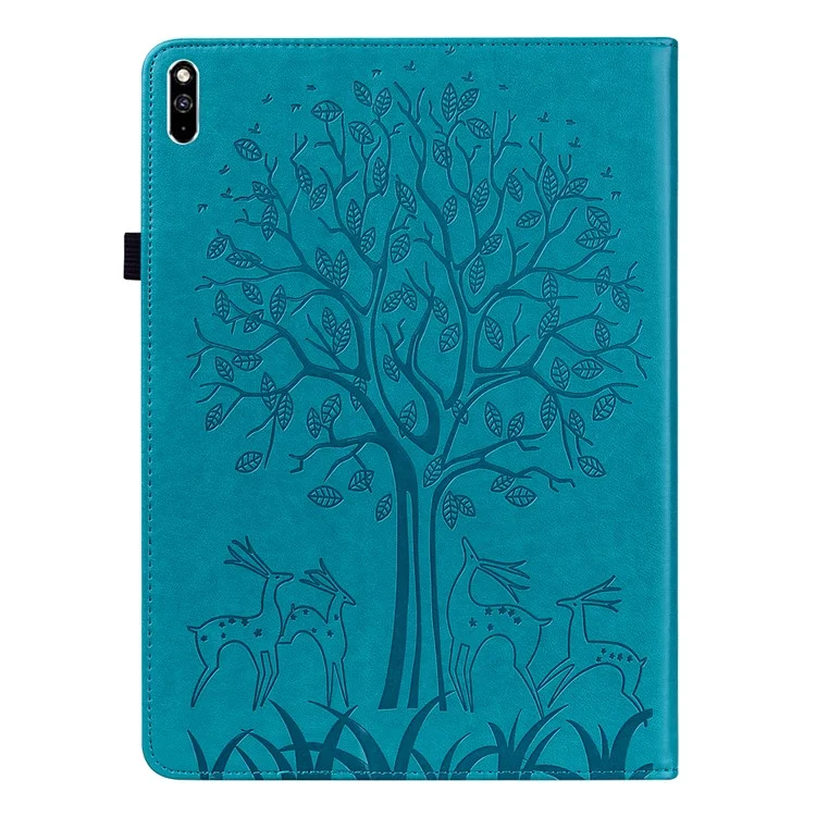 Imprinted Tree and Deer Stand Design Leather Case Shell with Card Slots for Huawei MatePad Pro 10.8 (2021) - Blue