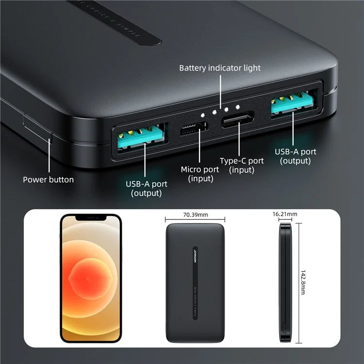 JOYROOM JR-T012 Batterie externe 10000mAh à double port de sortie Chargeur de batterie externe