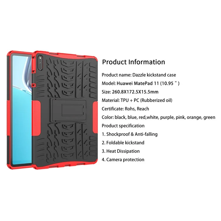 Design Texture Pneumatico PC + Custodia Per Tablet Ibrida Per Kickstand TPU Per Huawei Matepad 11 (2021) - Rosso