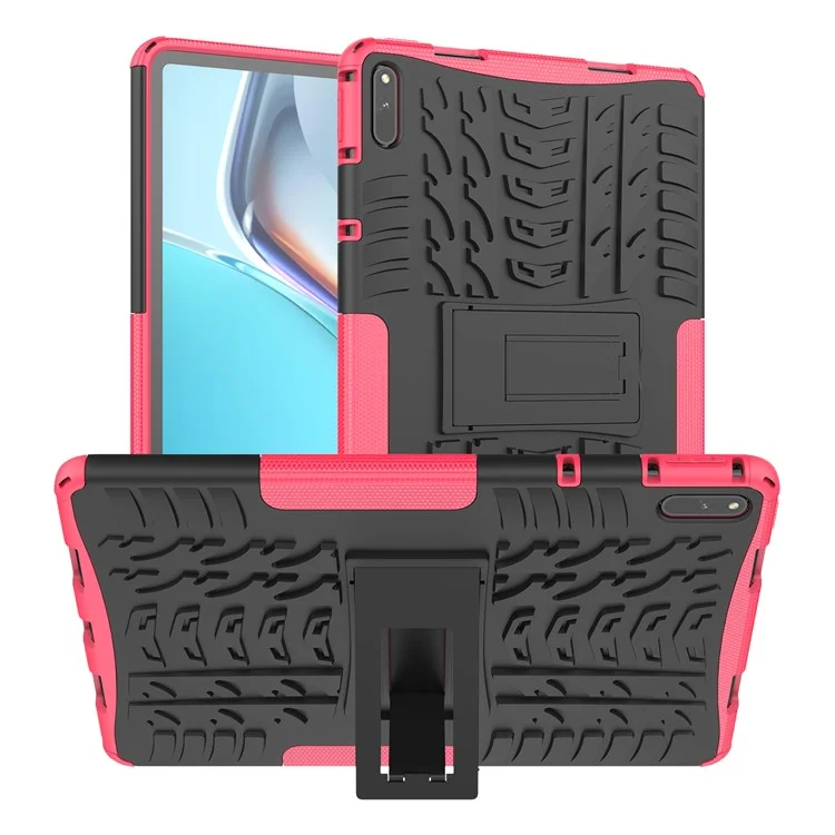 Tire Texture Design PC + TPU Kickstand Hybrid Tablet Cover Case for Huawei MatePad 11 (2021) - Rose