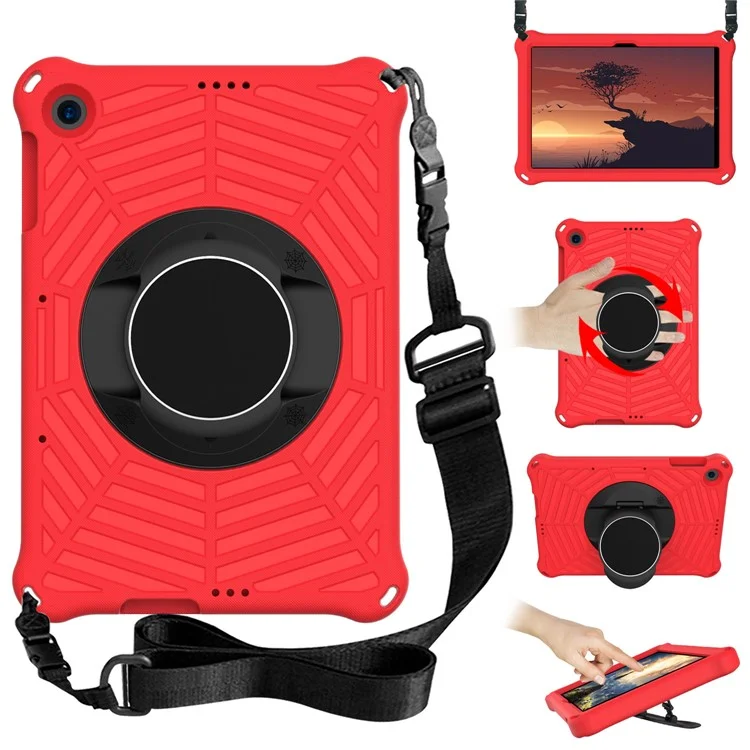 Funda de Textura de Telaraña Kickstand EVA con Correa de Hombro para Huawei Enjoy Tablet 2 / MatePad T 10 9.7 pulgadas / MatePad T 10S 10.1 pulgadas - Rojo