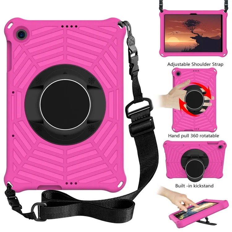 Spider Web Texture Kickstand EVA Case with Shoulder Strap for Huawei Enjoy Tablet 2 / MatePad T 10 9.7 inch / MatePad T 10S 10.1 inch - Rose