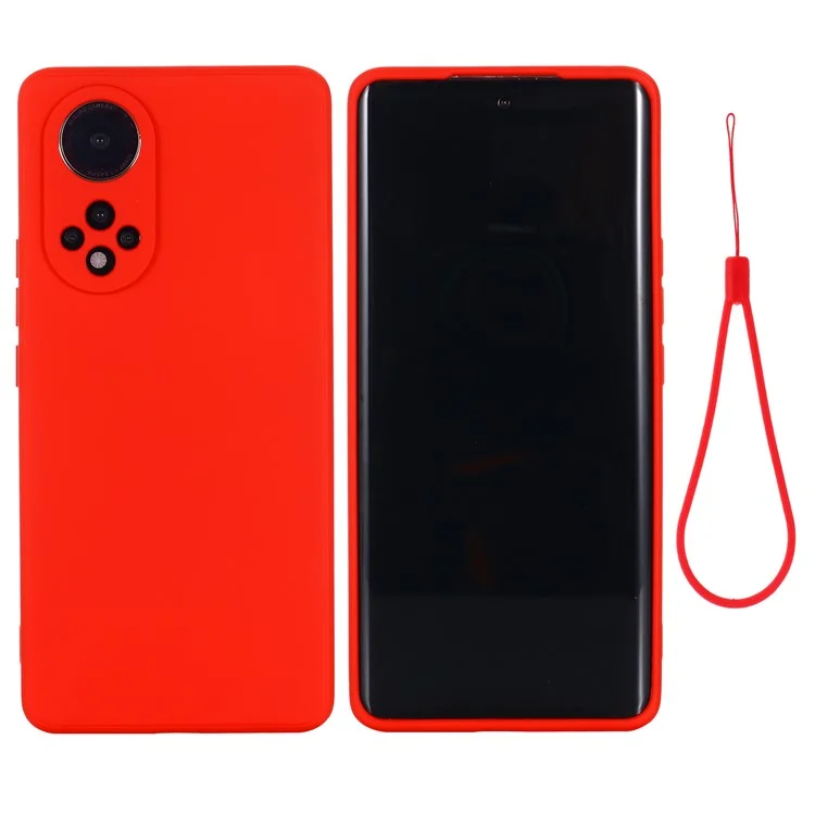 Soft Liquid Silimon Slim Fit Microfiep Lining Linting Cash с Ремешком Для Huawei Nova 9 Pro / Честь 50 Pro - Красный