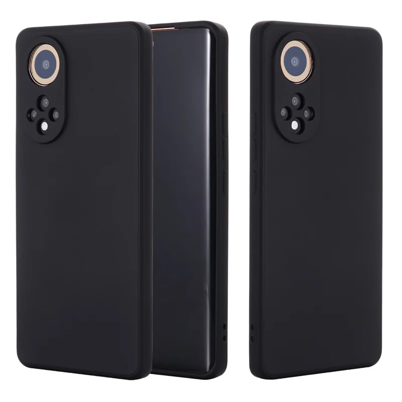 Soft Liquid Silicone Anti-Scratch Microfiber Lining Protective Case with Strap for Huawei nova 9 / Honor 50 - Black