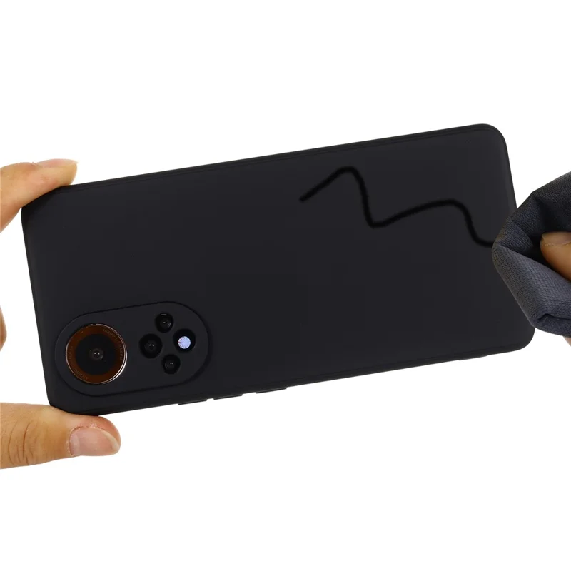 Soft Liquid Silicone Anti-Scratch Microfiber Lining Protective Case with Strap for Huawei nova 9 / Honor 50 - Black
