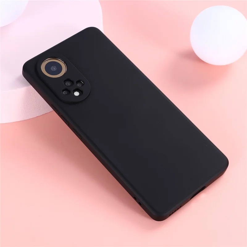 Soft Liquid Silicone Anti-Scratch Microfiber Lining Protective Case with Strap for Huawei nova 9 / Honor 50 - Black