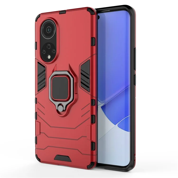 TPU Flexible Suave de Doble Capa + Case de Teléfono Protector Contra el Slip Anti-Slip Con Kickstand Para Huawei Nova 9 - Rojo