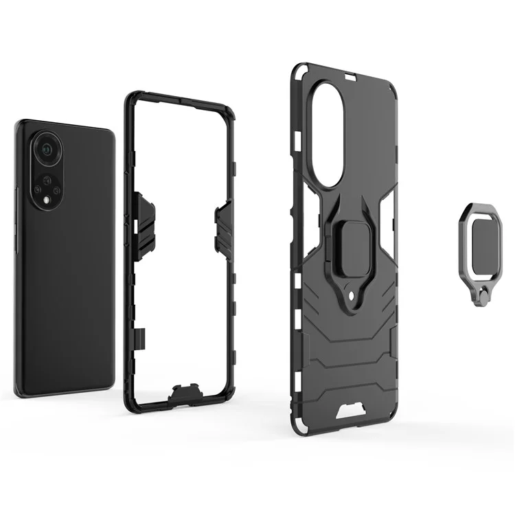 TPU Flexible Suave de Doble Capa + Case de Teléfono Protector Contra el Slip Anti-Slip Con Kickstand Para Huawei Nova 9 - Rojo