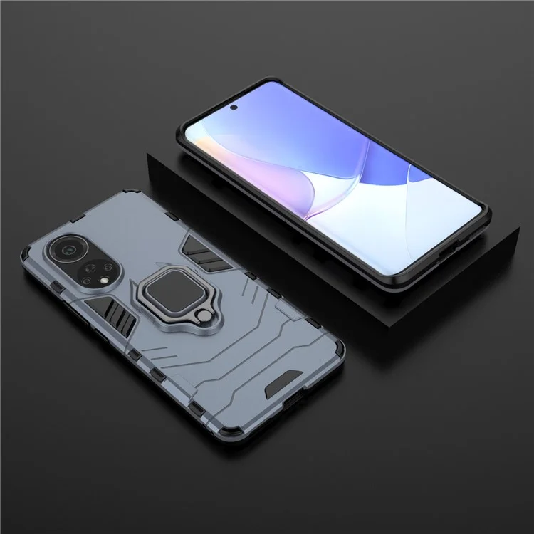 TPU Flexible Suave de Doble Capa + Case de Teléfono Protector Contra el Slip Anti-Slip Con Kickstand Para Huawei Nova 9 - Azul Oscuro