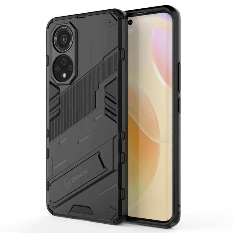 Kickstand Anti-Scratch Anti-Drop Stylish Dual Layer Hard PC Soft TPU Rugged Protective Phone Case for Huawei nova 9/ Honor 50 - Black