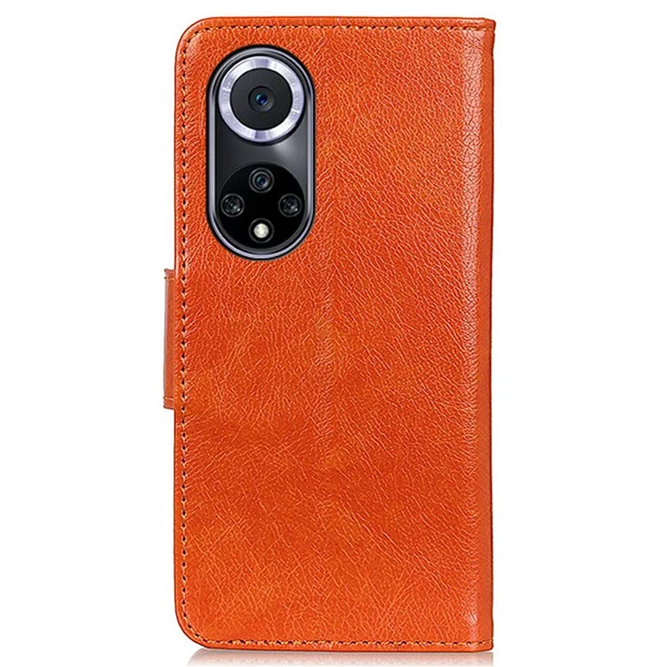 For Honor 50 Nappa Texture Split Leather Wallet Soft TPU Shockproof Protective Stand Flip Phone Case - Orange