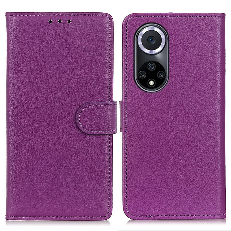 Litchi Texture Scratch Resistant Shock-absorption PU Leather Stand Wallet Phone Case Cover for Honor 50 - Purple