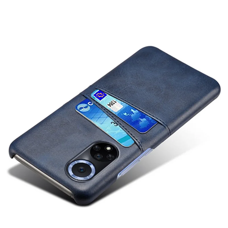 Dual Card Slots Design Phone Cover PU Leather + PC Hard Case for Huawei nova 9 / Honor 50 - Blue