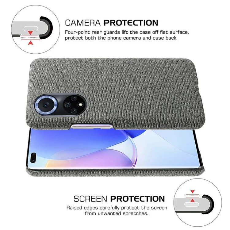 KSQ Scratch Resistant Phone Shell Cloth Coated Plastic Phone Case for Huawei nova 9 / Honor 50 - Grey