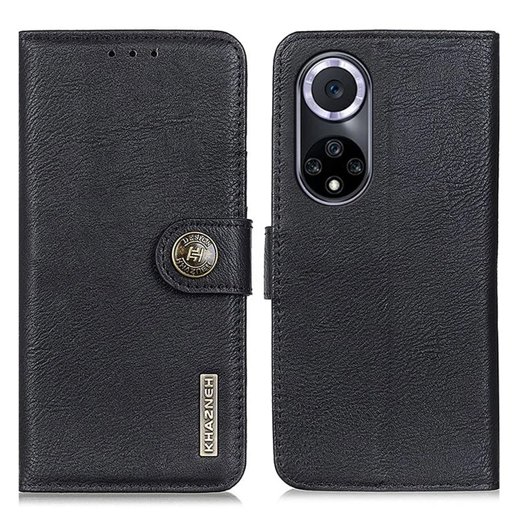 Khazneh Buchstil Flip Vollgekrönt Leder-telefonhülle Wallet Stand Cover Für Huawei Nova 9 - Schwarz