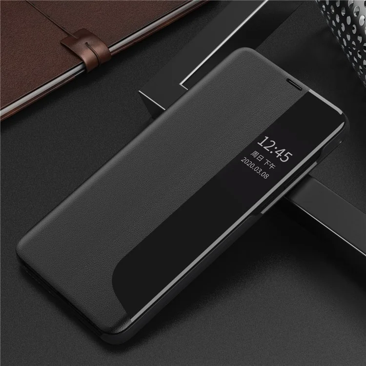 Smart View Window Stand Design PU Leather Anti-fall All-inclusive Protection Folio Flip Cover for Honor Magic3 Pro - Black