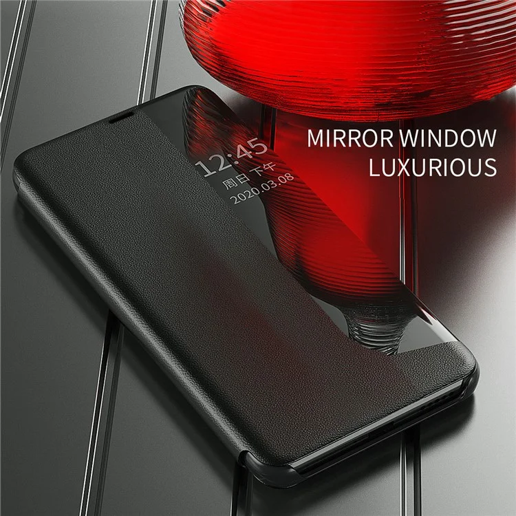 Smart View Window Stand Design PU Leather Anti-fall All-inclusive Protection Folio Flip Cover for Honor Magic3 Pro - Black