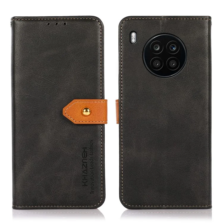 KHAZNEH Étui à rabat en cuir PU à protection tout usage avec fermoir magnétique doré pour Honor 50 Lite/Huawei nova 8i - Noir