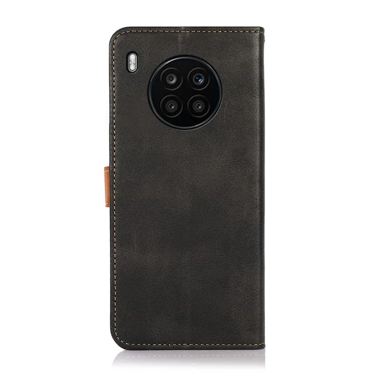KHAZNEH Étui à rabat en cuir PU à protection tout usage avec fermoir magnétique doré pour Honor 50 Lite/Huawei nova 8i - Noir