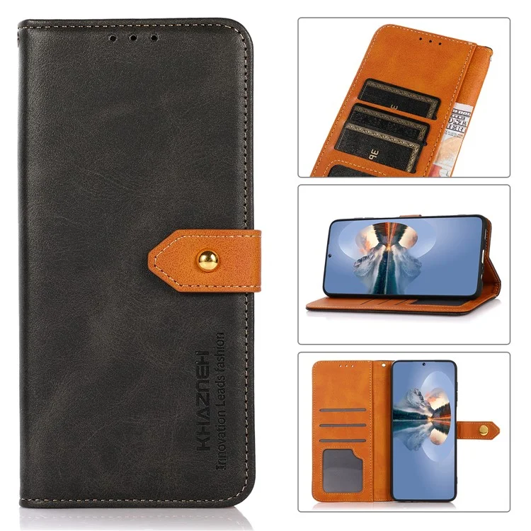 KhazNeh Allround-Schutz Magnetischer Goldener Verschluss PU-Leder-Telefon-Flip-Cover-Stand-Wallet-Shell Für Ehre 50 Lite / Huawei Nova 8i - Schwarz