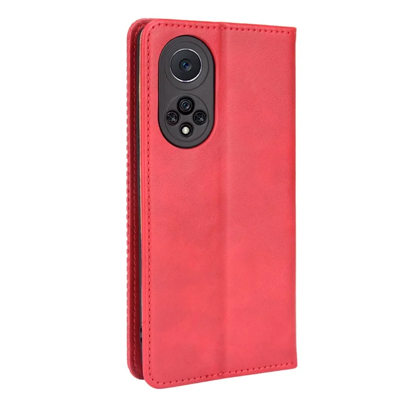 Retro Textured Surface Phone Leather Case Shockproof Wallet Stand Cover for Huawei nova 9 - Red